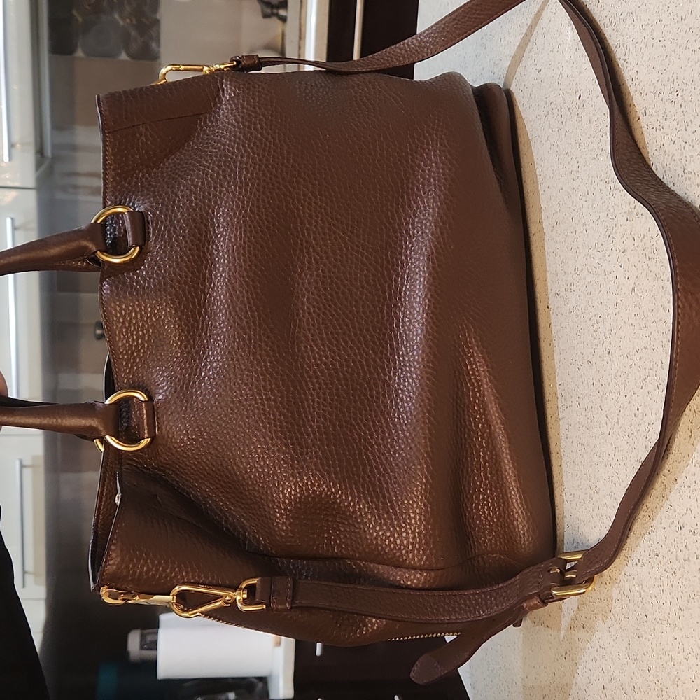 Prada Brown Pebbled Leather Top-Handle Crossbody Bag with Gold Hardware - Picture 4 of 16